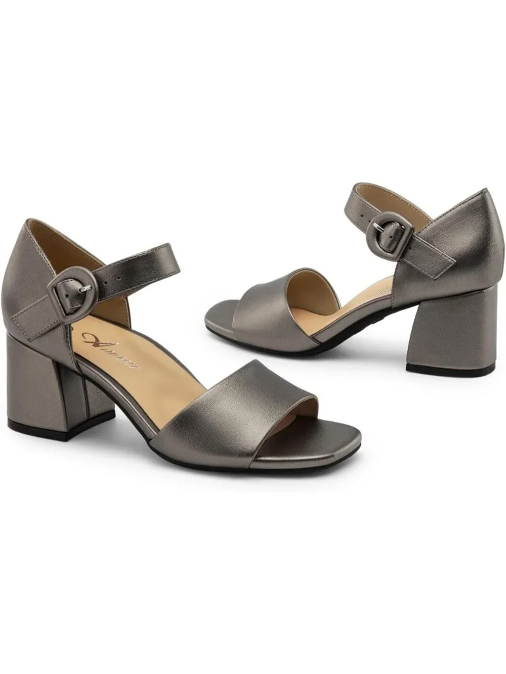 Women's Pewter Orthopedic Arch Support Low Heels Adjustable Ankle Strap Sandals